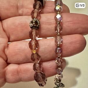 Mauve Crystal Beaded Bracelets- set of 2, 8” each (1 stretch, 1 clasp)